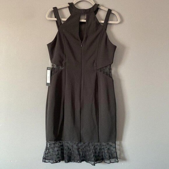 BEBE Black Mesh Panel Bodycon Dress Size 8 Cut-Out Sheer Star Detail Night Out - Picture 9 of 16